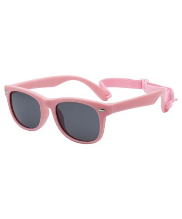 FOURCHEN Flexible Polarized Baby Sunglasses for Toddler and Infant with Strap Age 0-3 Pink