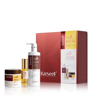 Karseell Collagen Hair Treatment Deep Repair Conditioning Hair mask Shampoo and Argan Oil Set for Dry Damaged Hair All Hair Types 16.9floz + 16.9floz + 1.69floz