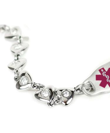 Custom Engraved Medical Bracelet | 316L Stainless Steel | Hearts & Round CZ | 10 Inch Wrist Size - Buy Online on GoSupps.com