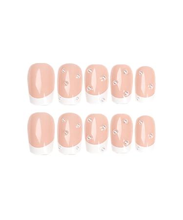 MISUD Glossy Square French Tip Fake Nails - 24Pcs | Pearl Acrylic Designs | White Glue-on False Nails for Women & Girls - Buy Online on GoSupps.com