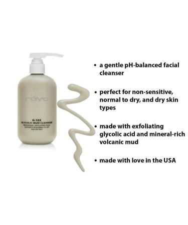 Raya Glycolic Mud Facial Cleanser 16 oz | AHA Exfoliating Formula for Dry & Combination Skin | pH Balanced with Volcanic Mud - Buy Online on GoSupps.com