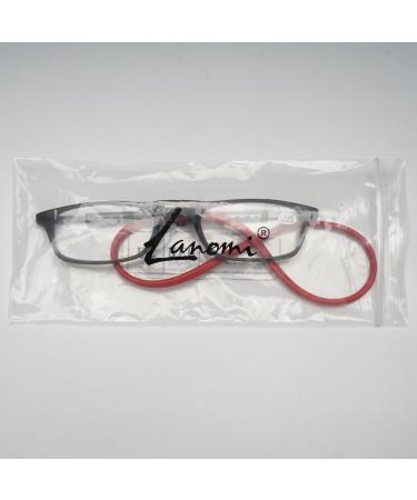 Lanomi Narrow Reading Glasses for Men & Women - Magnetic Closure Light Visual Aid with Elastic Silicone Straps - 2 Pieces Black (Red+Gray Arm) - 2.0x Magnification - Buy Online on GoSupps.com