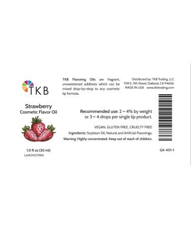 TKB Flavor Oil - Strawberry DIY Cosmetics & Body Care Flavoring | 1 fl oz | Ideal for Soaps Lip Balm Lip Gloss & Lipstick - Buy Online on GoSupps.com