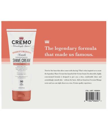 CREMO Moisturizing Coconut Mango Shave Cream 6 fl oz - 3 Pack - Buy Online on GoSupps.com