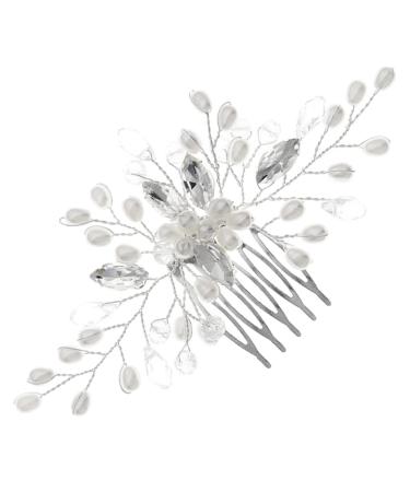 Housoutil Bridal Pearl Comb Women Headdress Wedding Hair Clips Wedding Bridal Hair Accessory for Girls Pearl Tiara Headdresses Hair Comb Accessories Bride Wedding Dress Zinc Alloy