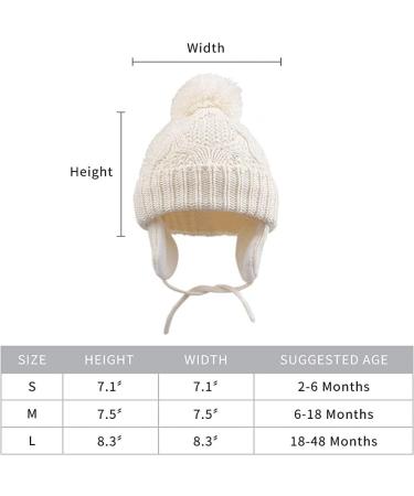 Pesaat Knitted Baby Winter Beanie Earflap Hat | Fleece Lined Pompom Beanie for Infant Toddler 6-12 Months - White - Buy Online on GoSupps.com