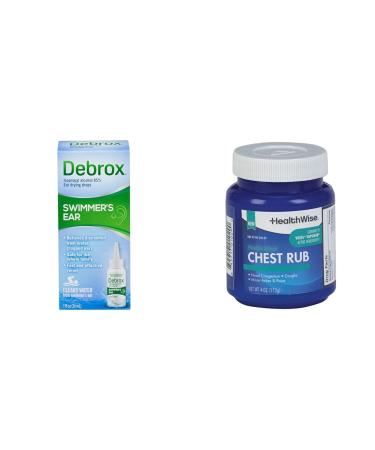 Debrox Swimmer's Ear Drops 1 Fl Oz and HealthWise Medicated Chest Rub 4 oz. Bundle