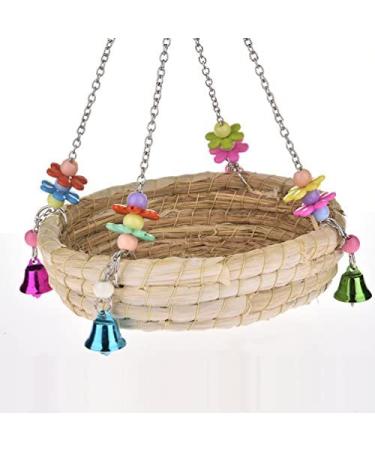 Woven Straw Nest Bed Large Bird Swing Toy with Bell for Parrot Cockatiel Parakeet and More - Perfect Cage Perch for Various Small to Medium Birds and Small Pets - Buy Online on GoSupps.com