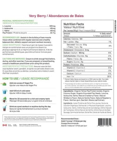 Raw Nutritional Vegan Pro Organic Plant Based Protein Powder | No Artificial Sweeteners | Non-GMO | Gluten-free | 20g Pea Protein Per Serving | 1LB (Very Berry) Very Berry 454.00 g (Pack of 1) - Buy Online on GoSupps.com