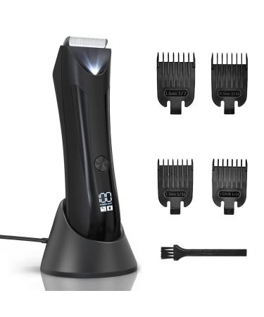 Electric Body Hair Trimmer for Men Ball Shaver Pubic Groin Hair Trimmer Beard USB Recharge Dock Body Grooming Kit Replaceable Ceramic Blade Male Hygiene Razor Waterproof Wet/Dry