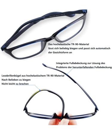Eyglajdd Reading Glasses for Men & Women - 4 Pack Matt Finish TR90 Lightweight Blue Light Filter - Black 1.5x - Buy Online on GoSupps.com