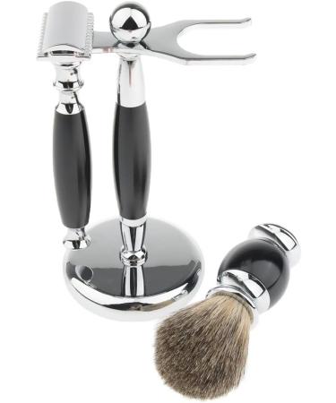 NSNT Exquisit Men's Shaving Brush Set - 3-in-1 Fashionable Grooming Tool for Black Beards | Professional Razor & Meter Holder | Compact 9x15.5cm Silver - Buy Online on GoSupps.com