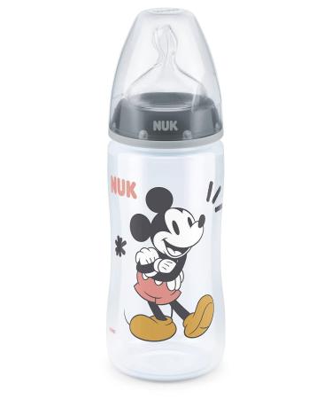 NUK Disney First Choice+ Baby Bottle | 6-18 Months | Temperature Control | Anti-colic Vent | 300 ml | BPA-Free | Silicone Teat | Mickey Mouse (Grey) | 1 Count 1 Count (Pack of 1) With Temperature Control Mickey Mouse