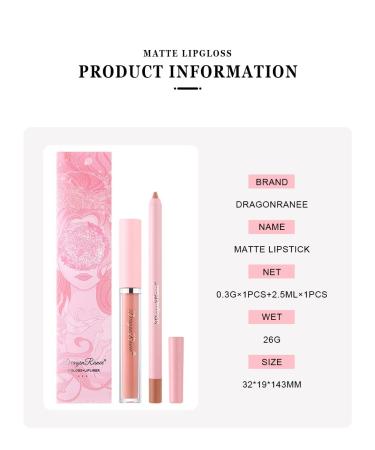 2pc Lip Liner Pencil and Lipstick Set - Waterproof Matte Lip Crayon Kit for Long Lasting, High Pigmented Lip Colors - Makeup Gift for Women - Buy Online on GoSupps.com
