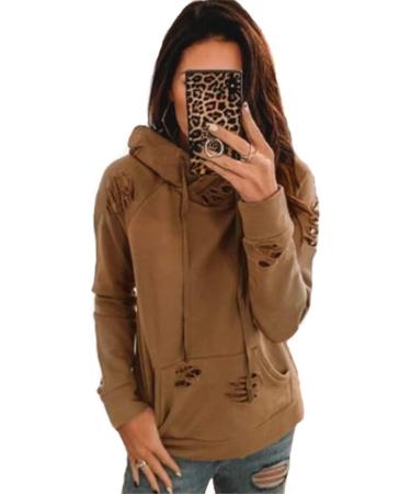 Bigfanshu Womens Dresses Pockets Long Sleeve Hoodies Sweatshirt Pullover Shirt Tops Blouse Brown - Buy Online on GoSupps.com