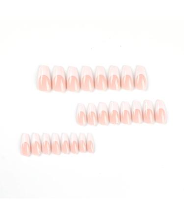 QINGGE Pink White French Tip Press on Nails - Long Coffin False Nails for Women | 24Pcs Glossy Acrylic Stick on Nails - Buy Online on GoSupps.com