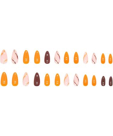 JUSTOTRY 24 Pcs Glitter Swirl Stiletto False Nails - Short Orange French Press on Nails with Nail Glue - Almond Stick on Nails for Women - Buy Online on GoSupps.com