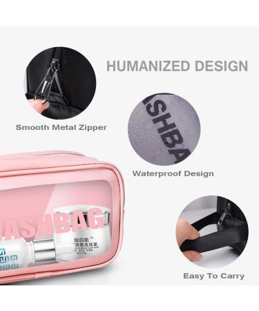 Waterproof Clear Makeup Bag with Zipper - Pink Travel Toiletry Case - Buy Online on GoSupps.com