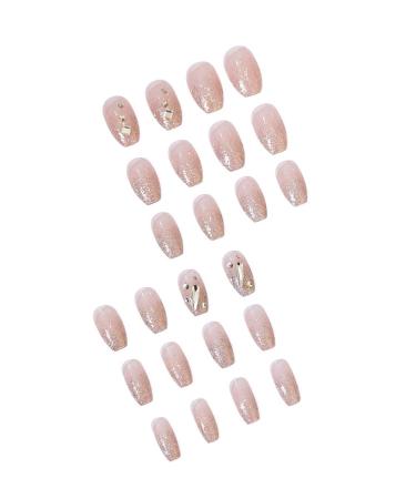 3D Rhinestone Pink Coffin Fake Nails Medium Length - Glossy Ballerina False Nails for Women | 24PCS - Buy Online on GoSupps.com