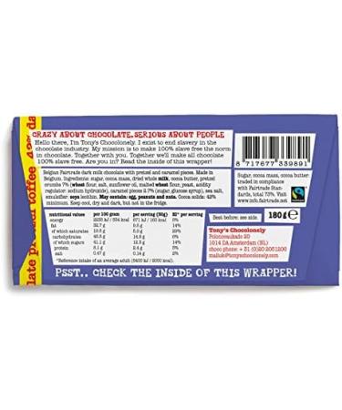  Tony's Chocolonely Tony's Chocolonely - Whole milk chocolate with Brezel and Toffee - Table caramel chocolate - 42% cocoa - 180g - Fair trade chocolate Belgium - Buy Online on GoSupps.com