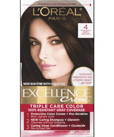 L'Oreal Paris Excellence Creme Permanent Triple Care Hair Color  4G Dark Golden Brown  Gray Coverage For Up to 8 Weeks  All Hair Types  Pack of 1 1 Count (Pack of 1) 4G Dark Golden Brown