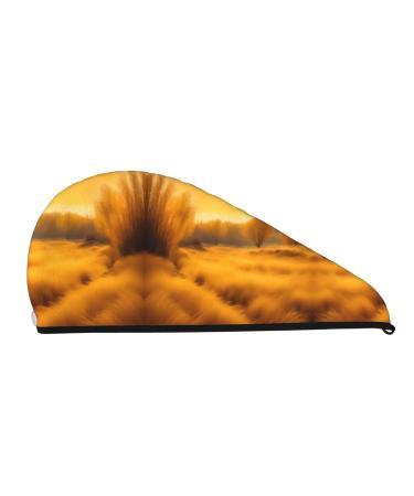 Autumn Golden Grass Landscapes SamLng Coral Velvet Dry Hair Cap Ideal for Home Travel Pool Parties & Beaches - Buy Online on GoSupps.com