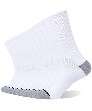 EnerWear 10P Pack Men's Cotton Moisture Wicking Heavy Cushion Crew Socks 10-13 White