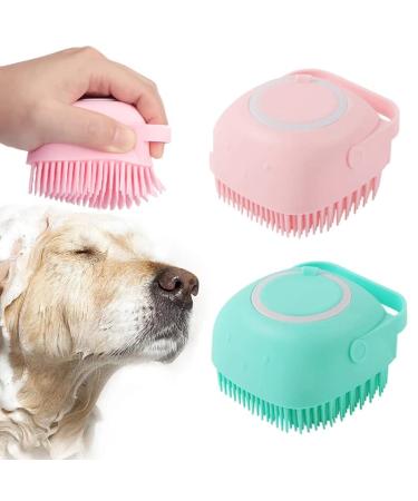 Dog Bath Brush Scrubber Soft Silicone Pet Grooming Brush Bath Shampoo Massage Dispenser Shower Brush For Short Long Haired Dogs And Cats (Blue+Pink) Set B