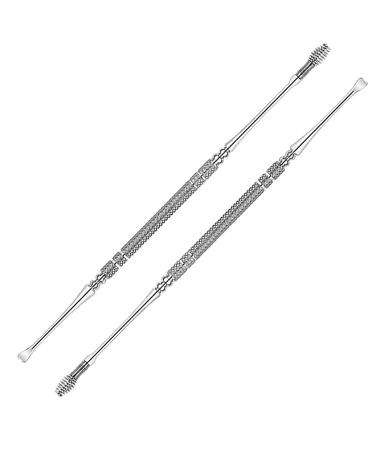 Palarn Dual Head Spring Ear Cleaner Ear Pick Spoon Wax Removal Care Cleaner Tools Stainless Steel Double-ended Spring Ear Pick Silver 2PC Silver