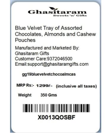 Ghasitaram Gifts Diwali Gifts Diwali Dryfruits - Blue Velvet Tray of Assorted Chocolates Almonds and Cashew Pouches Diwali Tray of Chocolates Almonds and Cashew - Buy Online on GoSupps.com