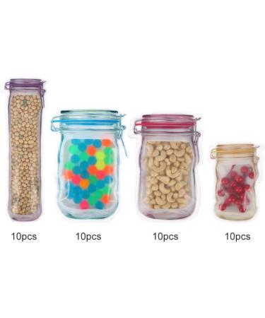 BKpearl 40 Pcs Mason Jar Bottles Bags Portable Food Storage Bag Snack Ziplock Bags Reusable Airtight Seal Storage Bags Leakproof Food Saver Bags for Travel Camping Picnic - Buy Online on GoSupps.com