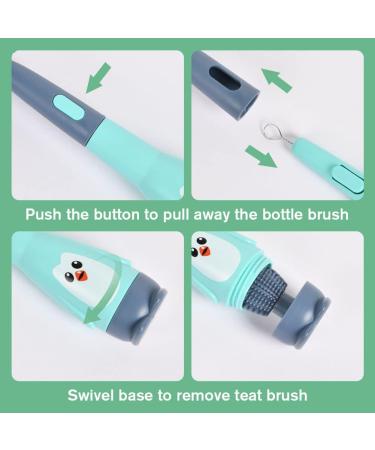 Vicloon 2 in 1 Baby Bottle Brush - Silicone Cleaner for Water Bottles, Glass Cups, Thermoses - Blue Penguin Design - Buy Online on GoSupps.com