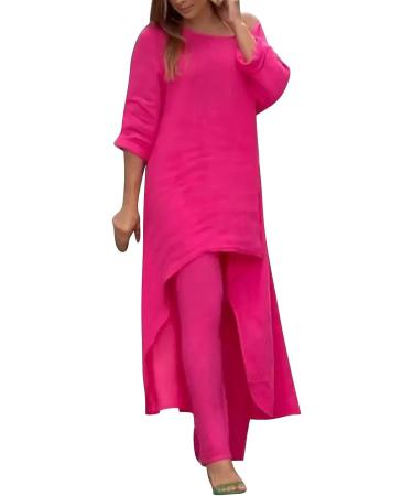 Women's Casual 2 Piece Short Sleeve Outfit Set | Hot Pink, Size Large - Buy Online on GoSupps.com