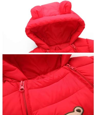 JiAmy Baby Snowsuit Hooded Romper | Cartoon Bear Winter Outfit | Red | 6-12 Months - Buy Online on GoSupps.com