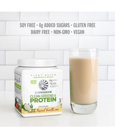 Sunwarrior Clean Greens & Protein Tropical Vanilla - 6.17 oz (175 g) | Vegan Superfood Blend - Buy Online on GoSupps.com