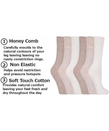 ZRWASKA Women's Diabetic Socks Oedema friendly Wide Honey Comb top soft cuff Ankle Non-Elastic for Swollen feet Legs Non-Binding Circulatory Sock 3 Pack Size 4-7 4-7 Off White & Browns (3 Pairs) - Buy Online on GoSupps.com