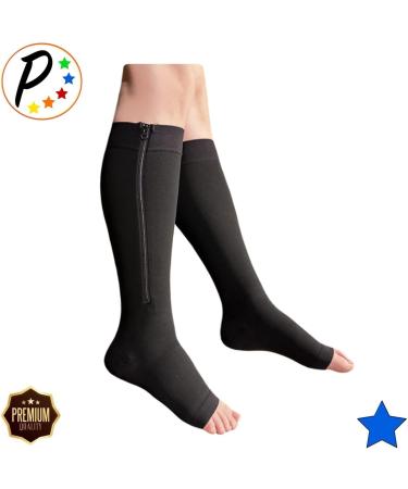 30-40 mmHg Extra Firm Zipper Compression Socks for Leg Swelling - Open Toe Black - Buy Online on GoSupps.com