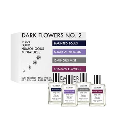 DEMETER Dark Flowers No. 2 Humongous Miniature Set of 4 Colognes Haunted Souls - Mystical Blooms - Shadow Flowers - Ominous Mist Perfumes for Women 0.5 Oz Each