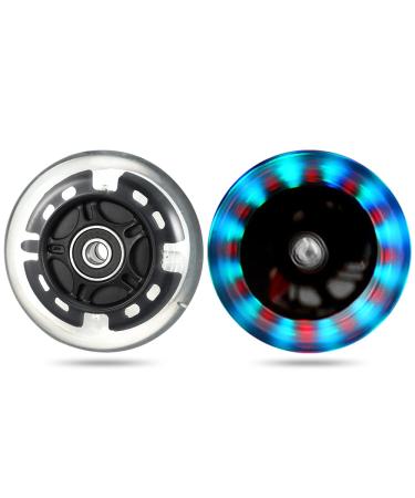 Kutrick Light Up 80mm Inline Skate Wheels and Kick Scooter 80mm Rear Wheels Replacement Pair - 80mm Led Flashing Wheels Replacement for Inline Skate and Kick Scooter BLACK/2pcs with Light 80mm