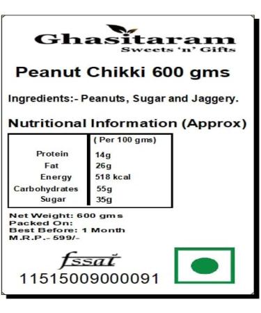 Ghasitaram Gifts Lohri Gifts Peanut Chikki 600 GMS - Buy Online on GoSupps.com