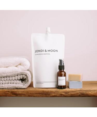 Jondi&Moon Menthol Toothpaste The first 250 ml glass refillable toothpaste with refill concept vegan with fluoride and 98% natural origin (250 ml refill bag) - Buy Online on GoSupps.com