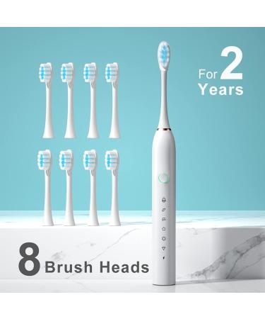 SUNPRO Sonic Electric Toothbrush 2 Pack with 8 Brush Heads, 6 Modes, Built-in Timer, 42000vpm - Pink+White - Buy Online on GoSupps.com