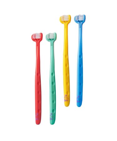 Healvian 4pcs Infant Dental Oral - Teeth Triple Clean Toothbrushes Brush Sided Kids Bristle Around Baby Soft Tooth Wrap- Children Training Three-Sided Care for Toddler Toothbrush Brushes
