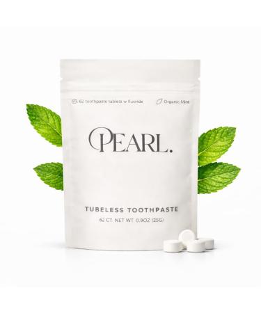 Pearl Fluoride Mint Toothpaste Tablets | Dentist Developed | Natural Whitening | Sensitivity Relief | TSA Approved | Plastic-Free | Reusable Packaging (62 Tablets) 1 Count (Pack of 62)