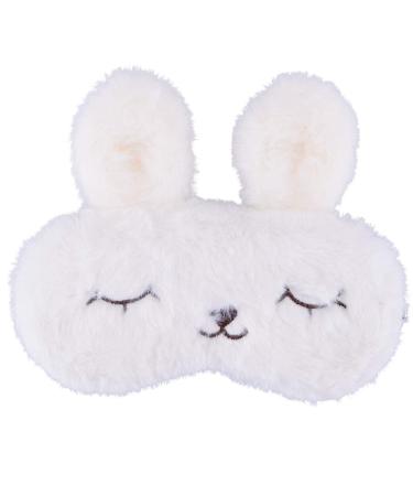 ULIFEMALL Cute Rabbit Sleeping Mask Soft Fluffy Plush Bunny Blindfold Novelty Sleep Mask Eye Cover Eyeshade for Kids Girls Boys Women Men Night Nap Travel Meditation 7 Rabbit / White