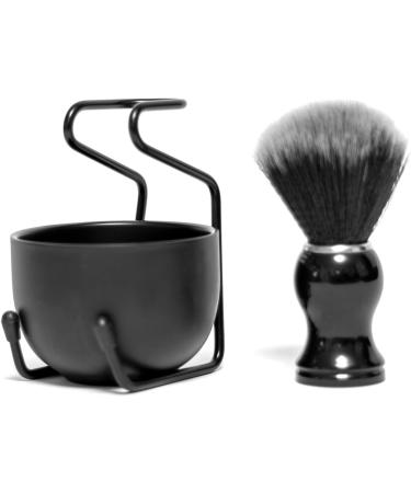 Stylish Vegan Beard Shaving Brush Set - Imitation Badger Hair in Elegant Black | International Shipping - Buy Online on GoSupps.com