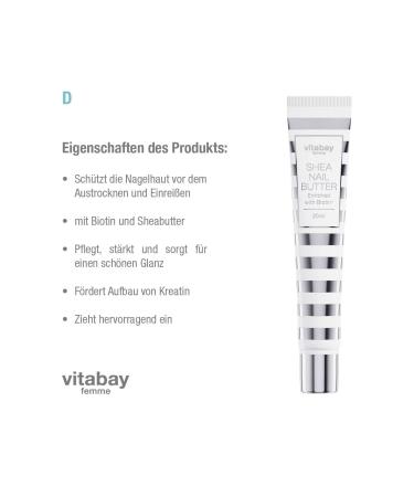 VITABAY Shea Nail Butter 2x20ml - Nourishing Nail Cream with Biotin & Vitamin B7 for Stronger Healthier Nails - Moisturizes & Protects Against Brittleness & Dry Skin - Ideal for Hand & Foot Care - Buy Online on GoSupps.com
