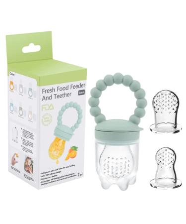Baby Fruit Food Feeder Pacifier Teether for Babies 4 M+ Milk Frozen Set 2in1 Teether Toy Made of Soft Silicone Feeder for Infant Safely Self Feeding BPA-Free Grey-green