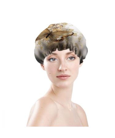 Golden Butterfly Bath Hair Cap - Reusable Shower Cap for Women and Girls - Hotel Travel Essentials - Hair Care Accessory - 10.6 x 4.3 x 0.15 Inch - Buy Online on GoSupps.com