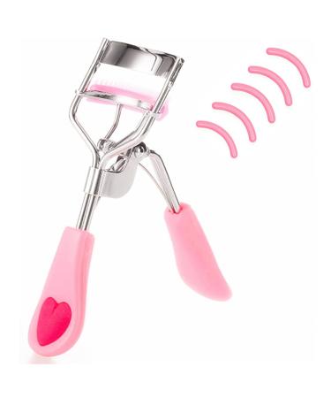 Stainless Steel Eyelash Curler with Built-in Comb Pinch Pain-Free Suitable for Any Eye Shapes and Sizes, with 5 Silicone Refill Pads (Light Pink)